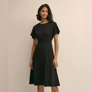 Brooks Brothers Classic Black Midi Dress Crepe Viscose Short Sleeve Dress